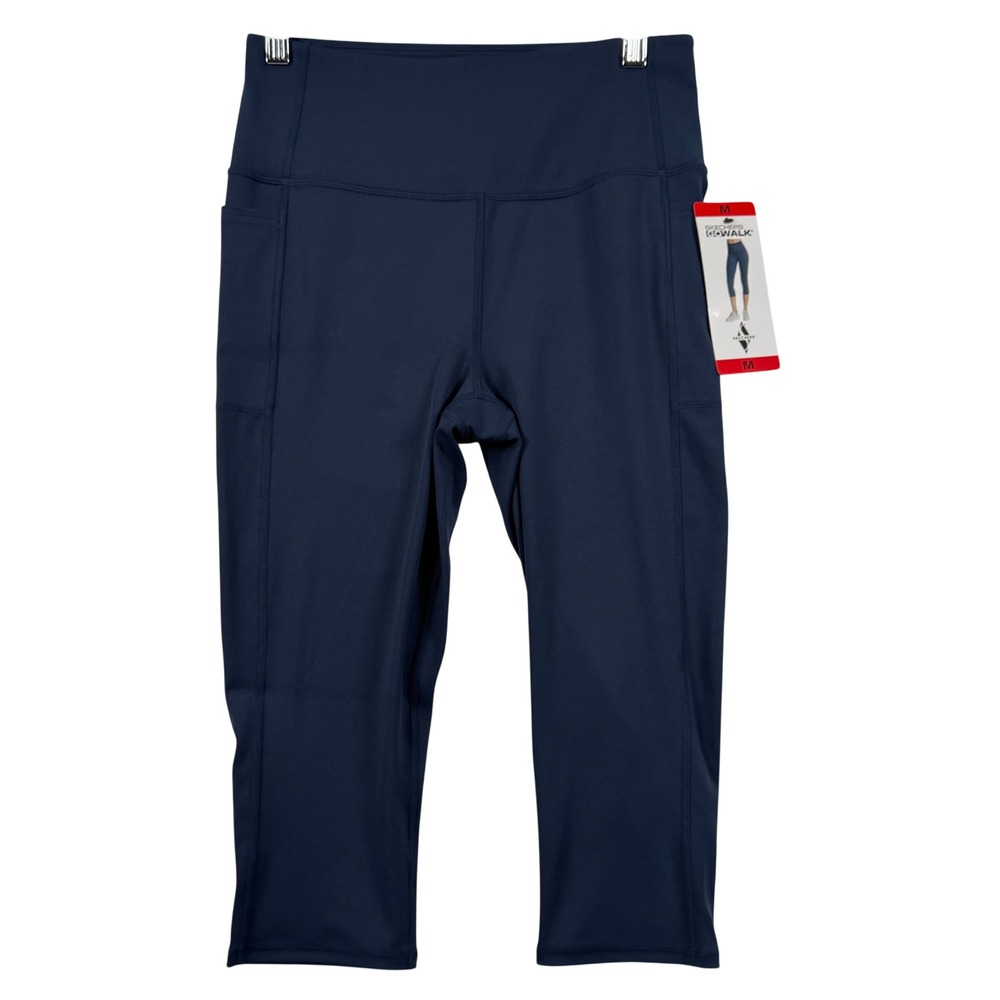 Skechers Womens M GoWalk Capri Leggings Navy‎ Blue High Waist Pockets CP9C DKNV